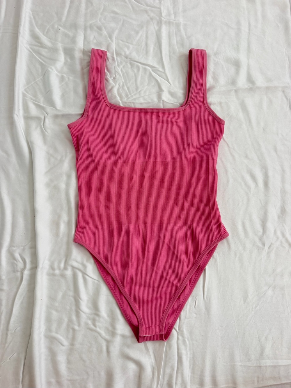 Amazon Pink Ribbed Square-Neck Bodysuit